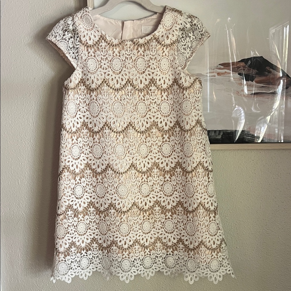 Camilla copper and cream shiny lace dress